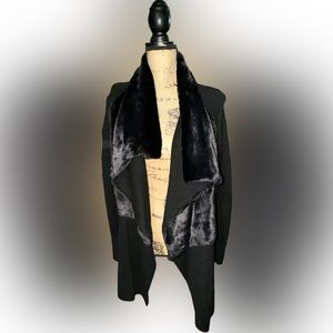 Banana Republic Faux Fur Sweater Woman’s Size M Black Cardigan